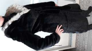 Объявление с Фото - Шуба норковая черная длинная с капюшоном из шкуры рыси