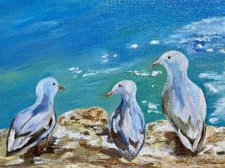 Объявление с Фото - Морской пейзаж с чайками. Льняной холст, масло