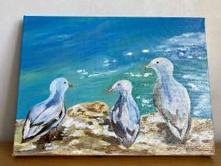 Фото: Морской пейзаж с чайками. Льняной холст, масло