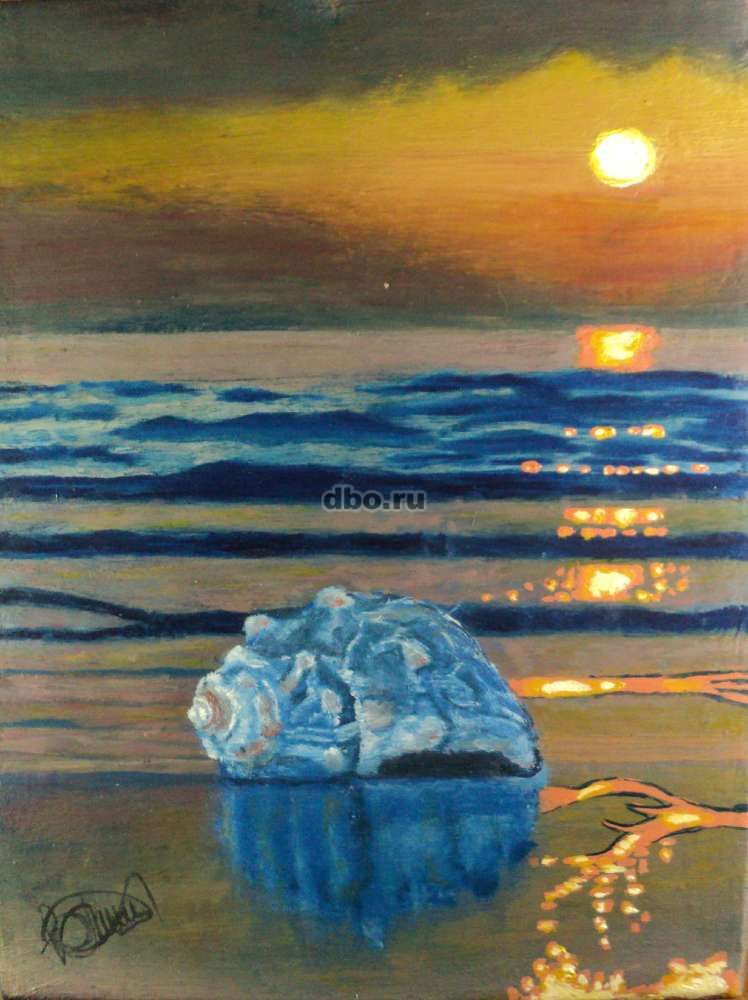 Фото: «Ракушка на берегу моря. Закат.» – картина в раме